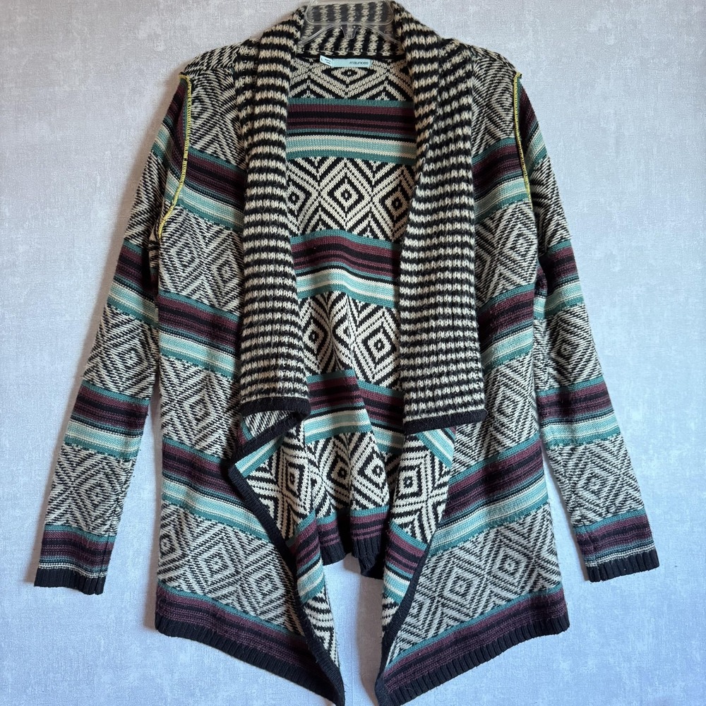 Mauricesβ Sweater Womens Large Open Front Cardigan Aztec Geometric Knit Pattern